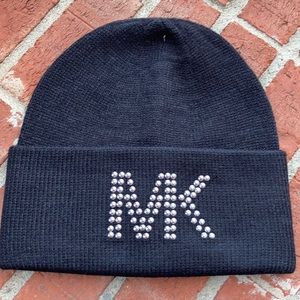 Michael Kors Black Knit/Silver Studs Logo Beanie